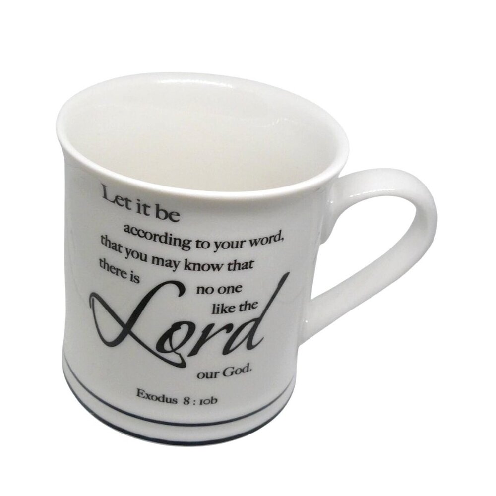 Christian White Ceramic Mug w "Exodus 8:10b" & Bible Verse Design Coffee Tea Cup
